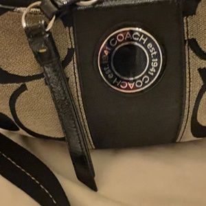 Coach Signature 19281 Canvas Hobo Crossbody Bag Gray and Black